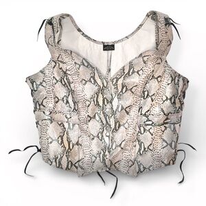 Buckle & Hide Snakeskin Leather Biker Lace Up Corset Cropped Vest Top large